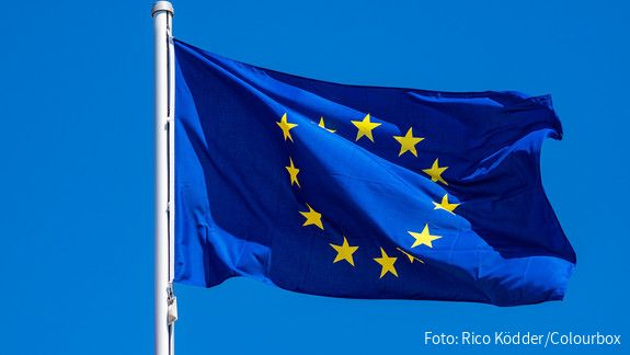 Die AG Europa informiert - Februar 2025 Das Foto zeigt eine Europaflagge, die im Wind flattert.